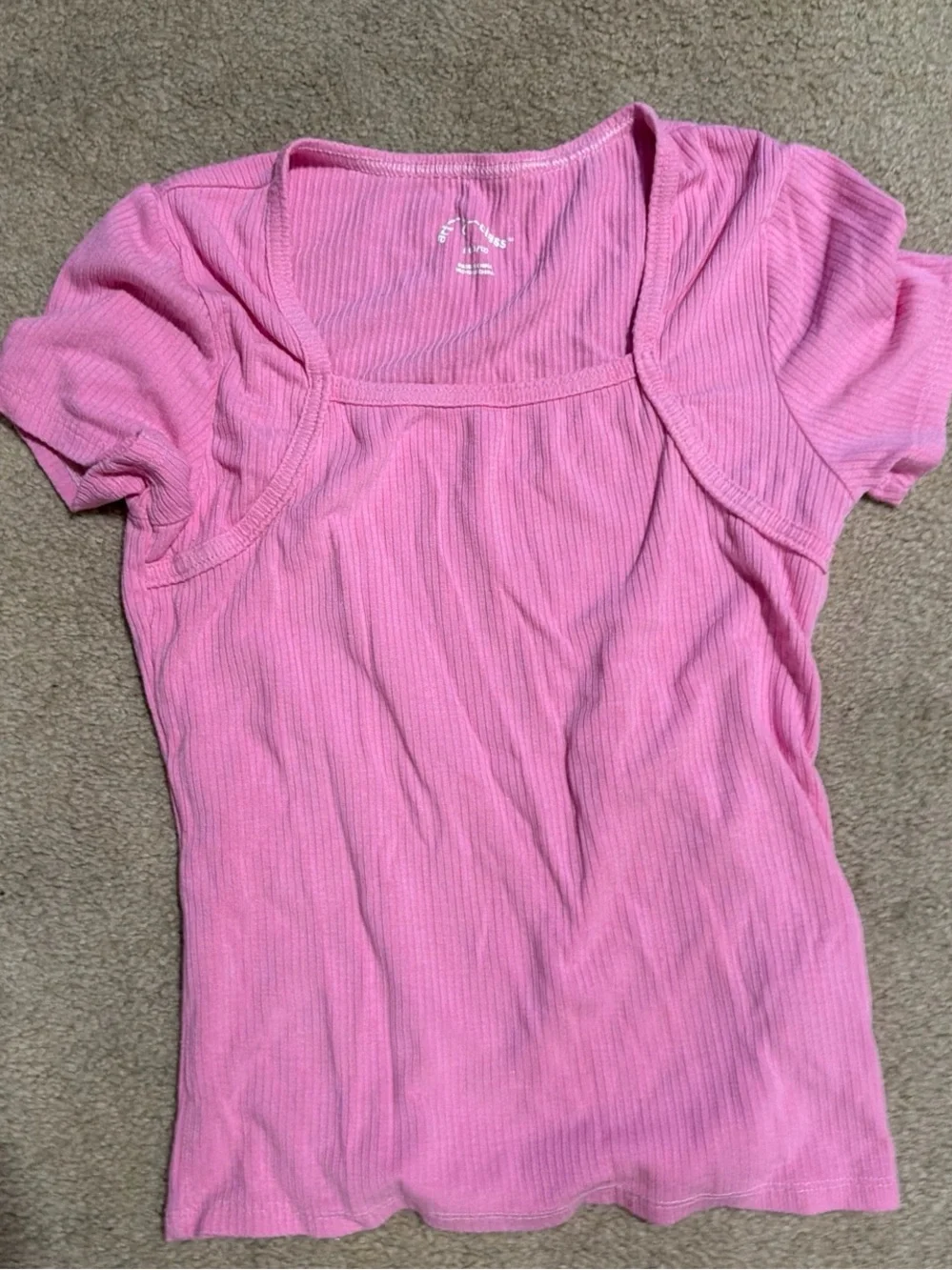Target Pink Ribbed Short Sleeve Square Neck Top